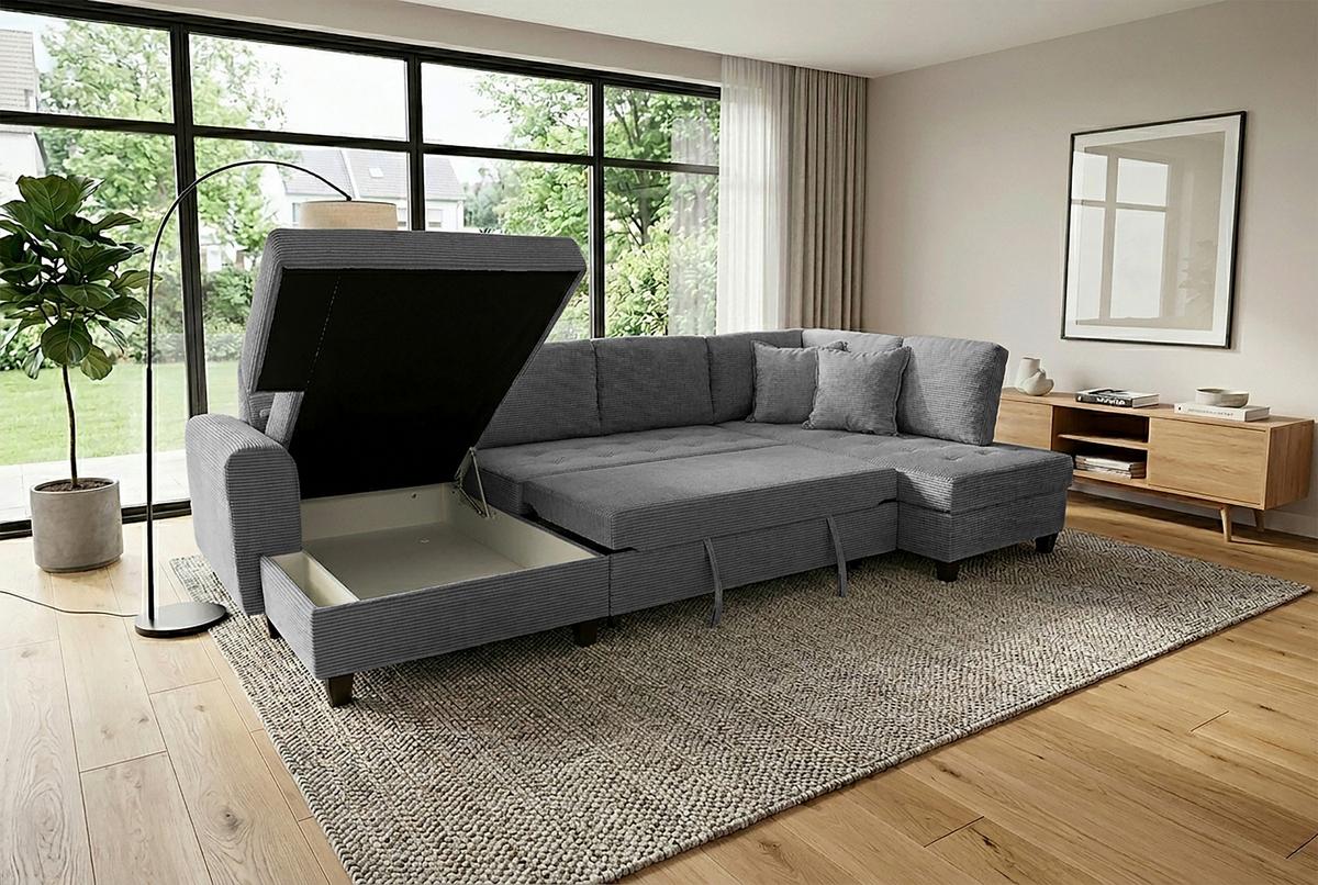 Wohnlandschaft Moritz Grau U-Form: 155x324x178 cm - Grau, Trend, Textil (155/324/178cm)