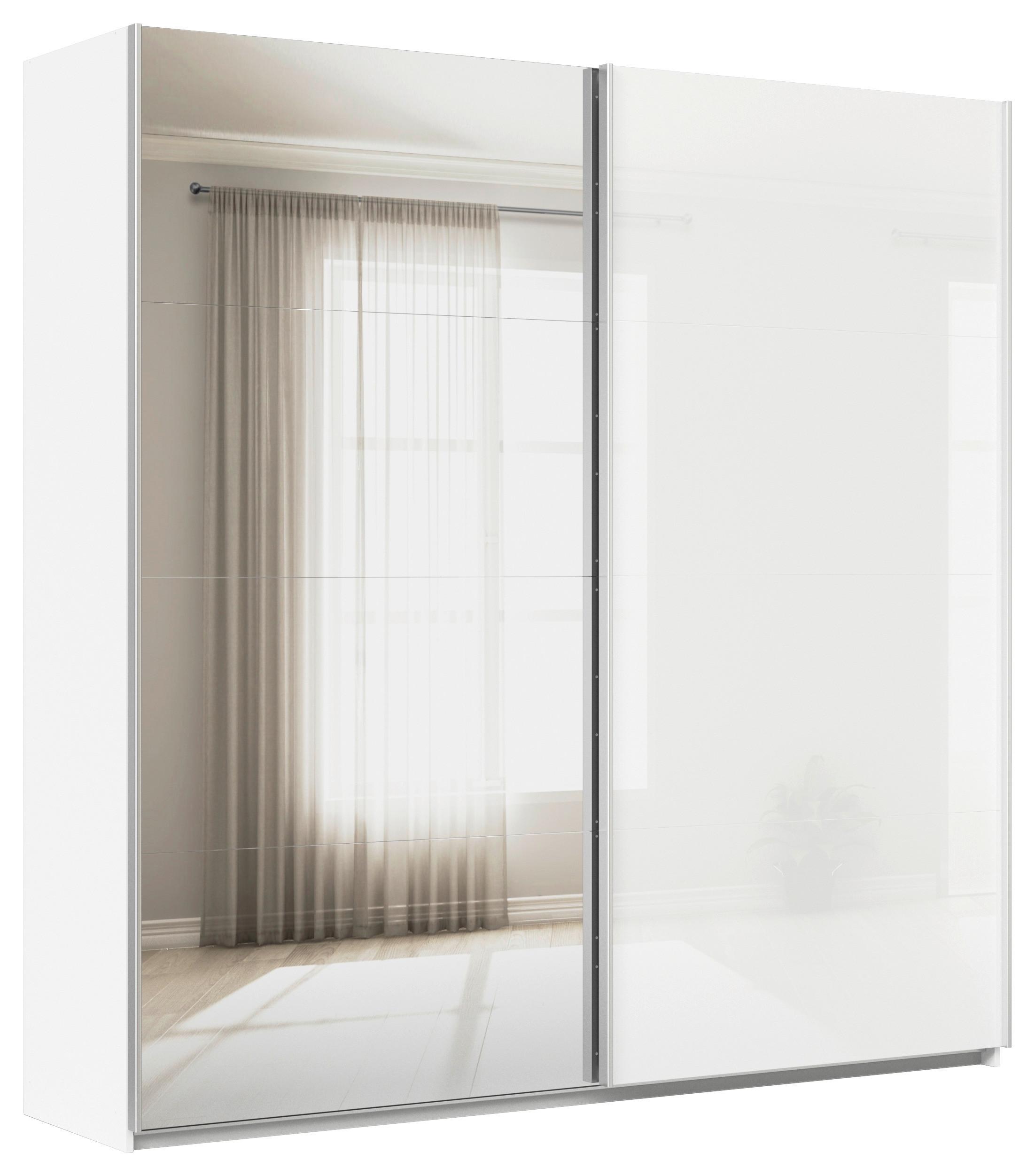 Schwebetürenschrank B: 225cm Feldkirch Weiß - Weiß Hochglanz/Silberfarben, MODERN, Glas/Holzwerkstoff (225/229/62cm)