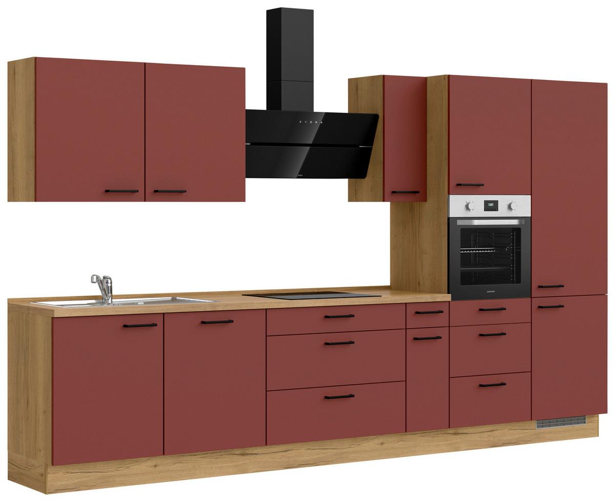 Küchenleerblock Easytouch High-Line, H12 Re. - Eichefarben/Rot, MODERN, Holzwerkstoff (360cm) - Nobilia