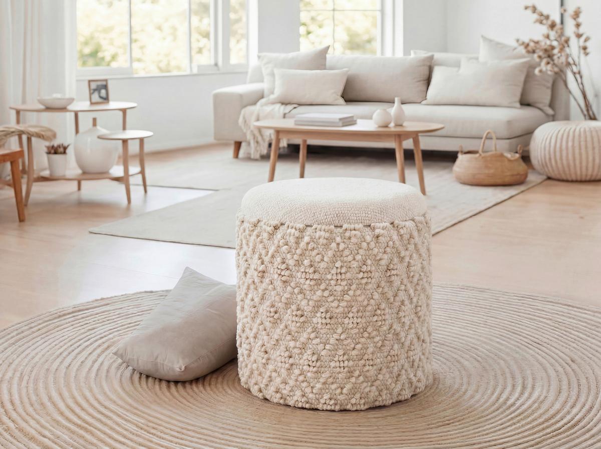 Taburet, š: 40 cm - krémová, Design, textil (40/45/40cm) - Livetastic