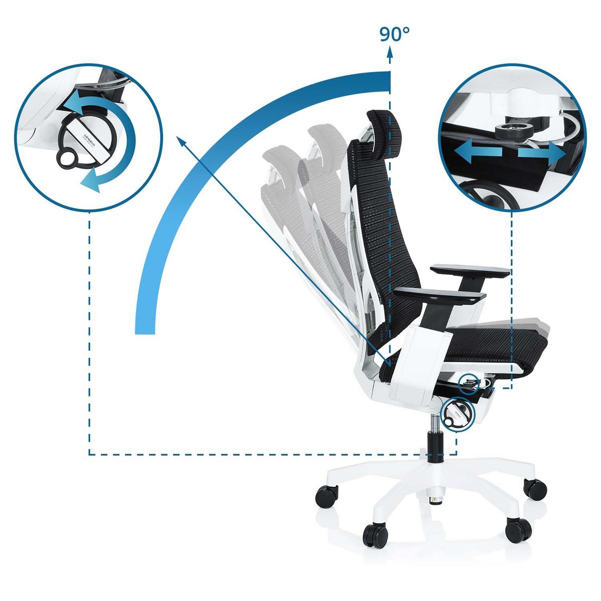 Bürostuhl Genidia Pro Mit Armstützen Schwarz/weiß - Schwarz/Weiß, MODERN, Kunststoff/Textil (57/114/46cm) - MID.YOU