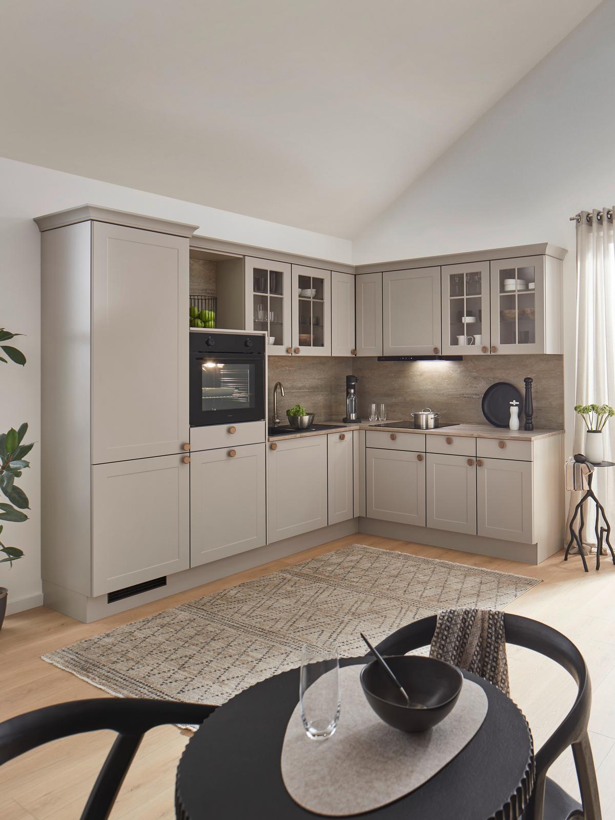 Eckküche Ip 4250 - Hellgrau/Braun, ROMANTIK / LANDHAUS, Holzwerkstoff (276,6/215cm) - Impuls