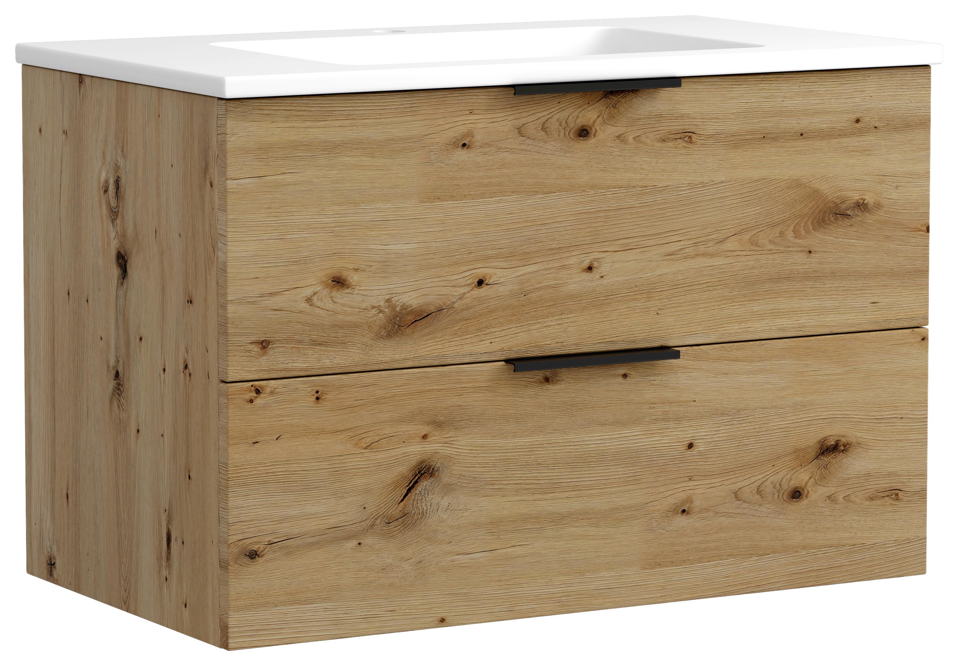 Waschtischkombi Sevilla Schwarz/Weiß, B: 80 cm - Eiche Artisan/Weiß, MODERN, Keramik/Holzwerkstoff (80/54/47cm) - Held