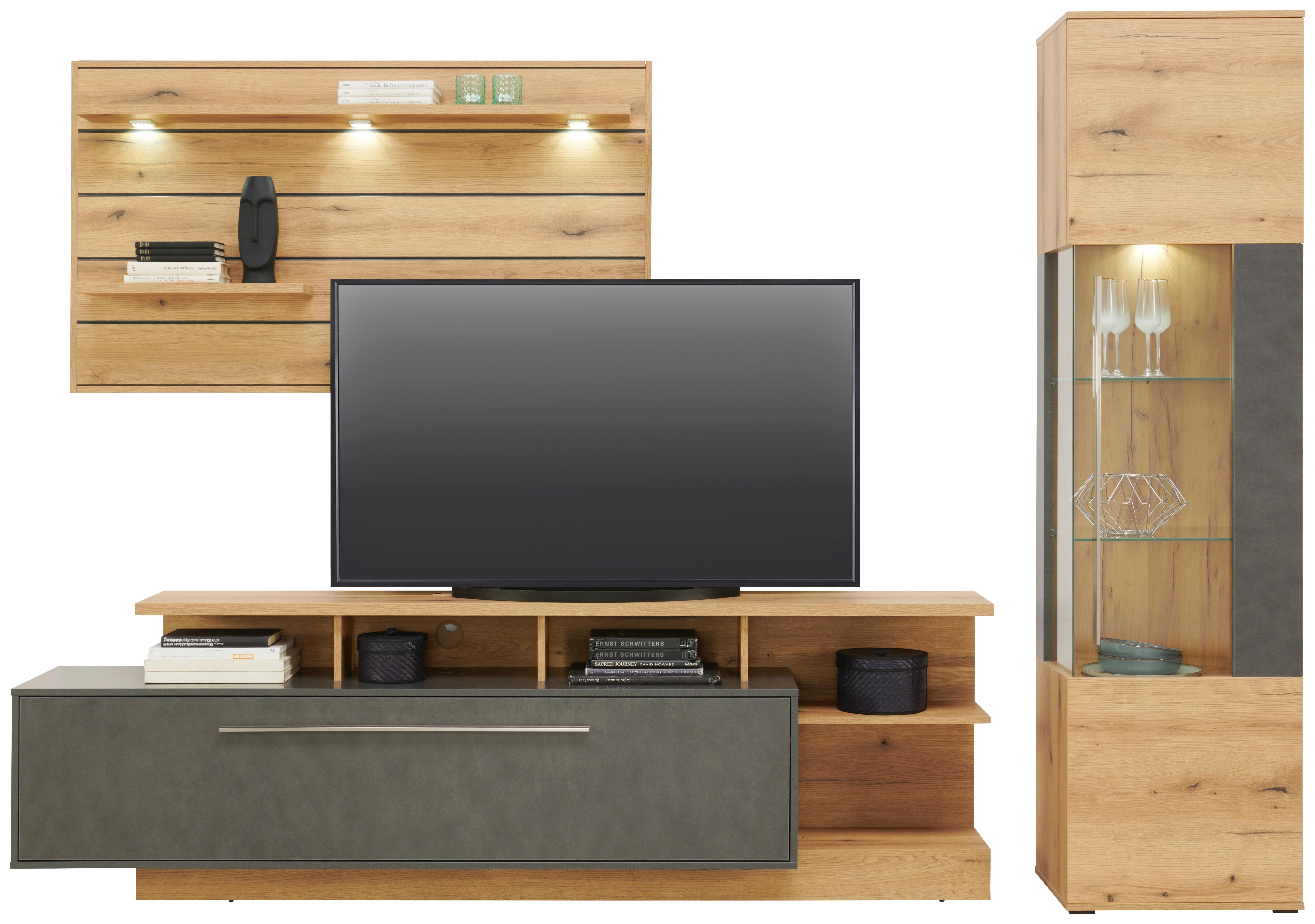 Wohnkombination Modern 3-tlg. Limit Matera/eiche Dekor - MODERN, Glas/Holzwerkstoff (273/201/40cm)