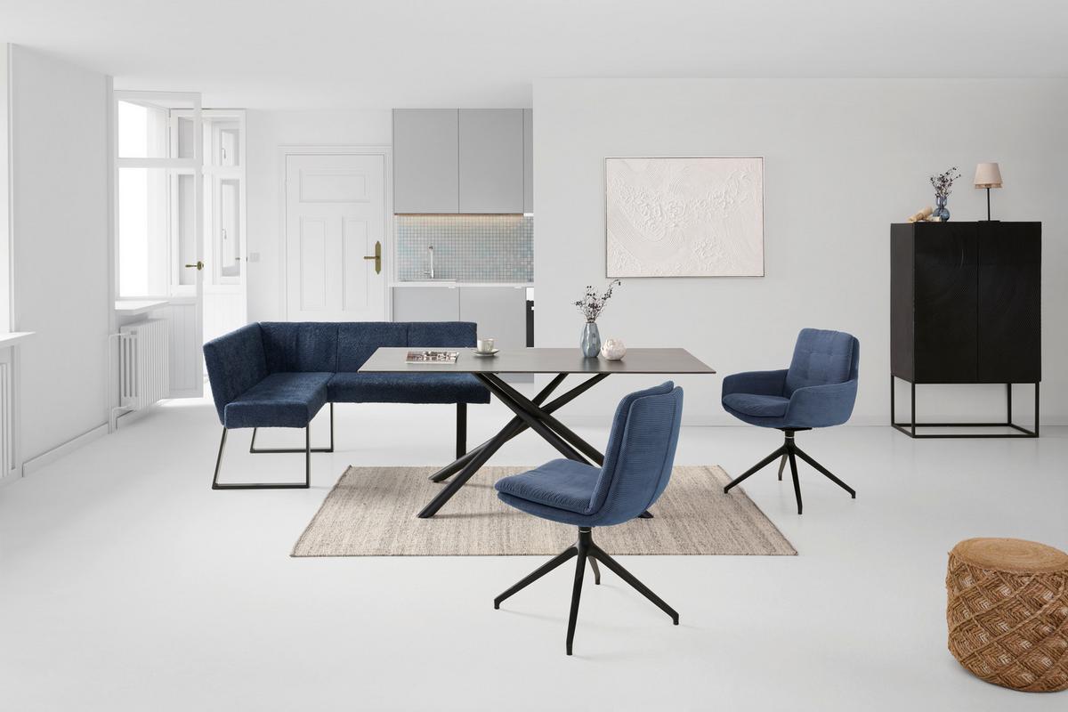 Eckbank Terri Dunkelblau, S: 132x163 cm - Schwarz/Dunkelblau, KONVENTIONELL, Textil/Metall (130/160cm) - MID.YOU