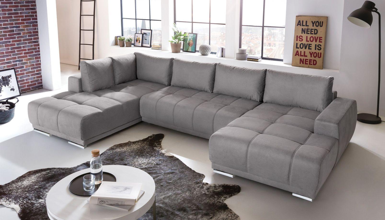 Rozkladacia sedacia súprava Figaro U, ľavé prevedenie - sivá/strieborná, Modern, textil/plast (207/360/168cm)