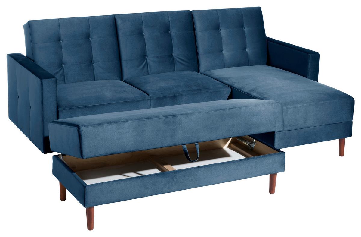 Ecksofa Mit Schlaffunktion Easy Relax Dunkelblau Samt - Eschefarben/Dunkelblau, Design, Textil (223/152cm) - Max Winzer