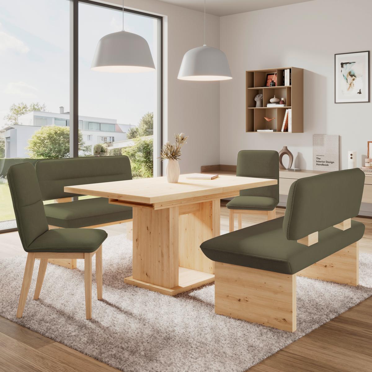Sitzbank  Beluna II Webstoff grün, B: 120cm - Eichefarben/Schwarz, KONVENTIONELL, Holzwerkstoff/Textil (120/87/67cm) - James Wood