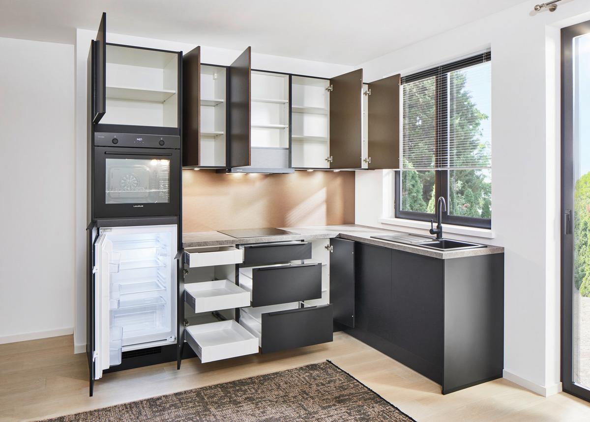 Eckküche Pn210/205 - Taupe/Schwarz, Basics, Holzwerkstoff (264/178cm) - Pino