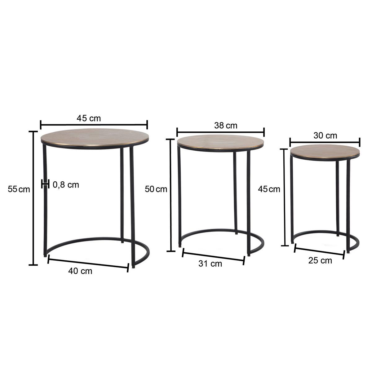 SATZTISCH Goldfarben 3-Teilig - Goldfarben/Schwarz, Design, Metall - MID.YOU
