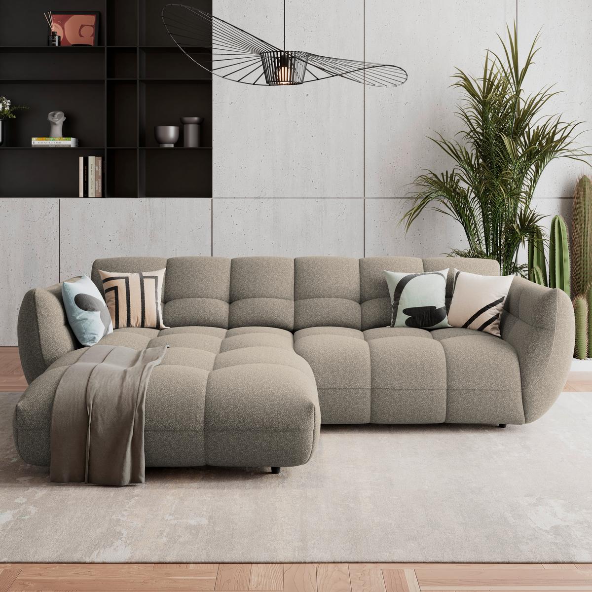 Ecksofa Panda Chenille beige, 178x280cm - Dunkelgrün/Beige, Trend, Textil (178/280cm)