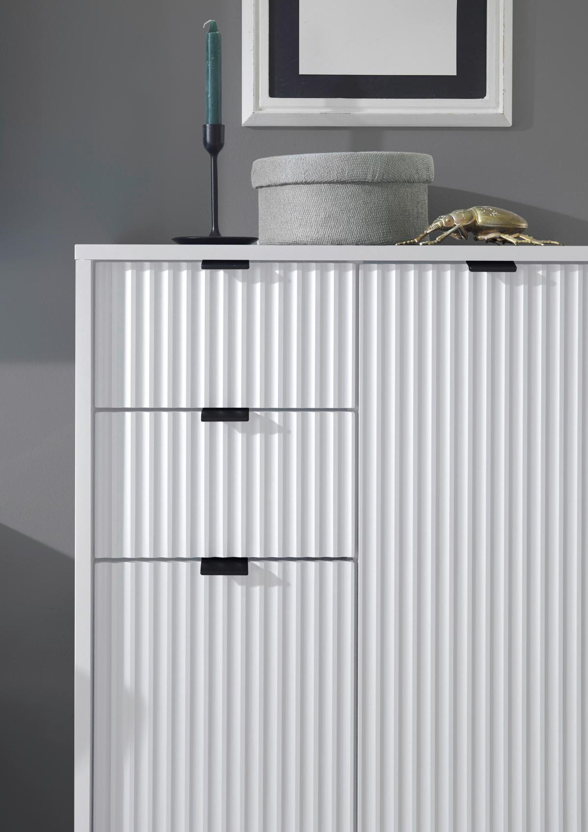 Vysoká komoda LUCERA biela matná - biela/antracitová, Modern, kov/plast (60/106/32cm) - MID.YOU