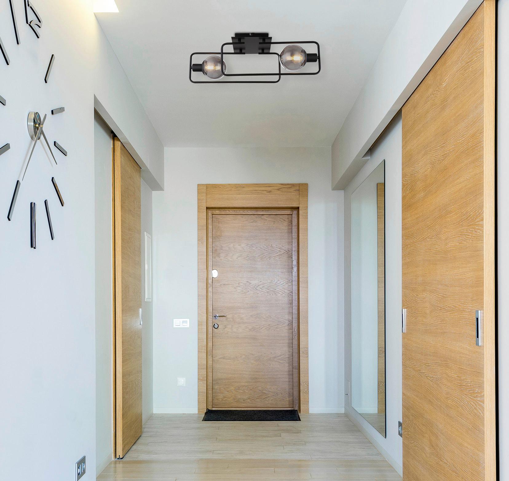 Deckenleuchte L: 61 cm 2-Flammig mit Rauchglas - Schwarz, Design, Glas/Metall (61/23/19cm) - Globo