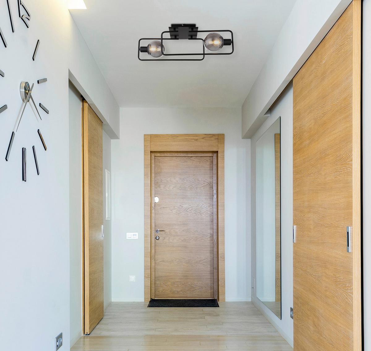 Deckenleuchte L: 61 cm 2-Flammig mit Rauchglas - Schwarz, Design, Glas/Metall (61/23/19cm) - Globo