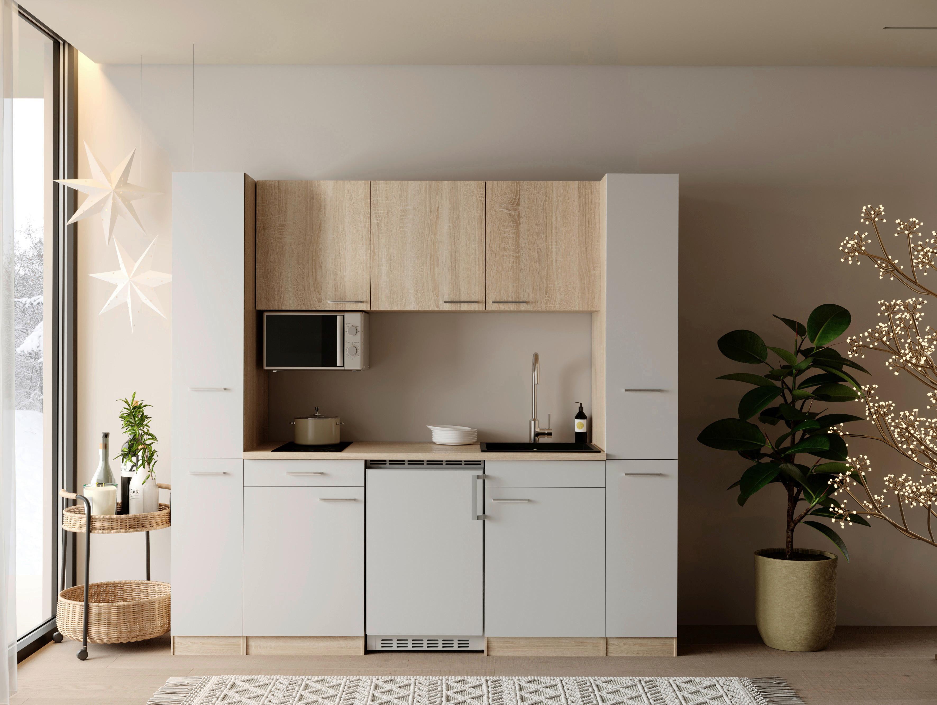 KÜCHENBLOCK Ingrid, Weiß B: 210 cm - Eichefarben/Weiß, Design, Holzwerkstoff (210cm) - Respekta