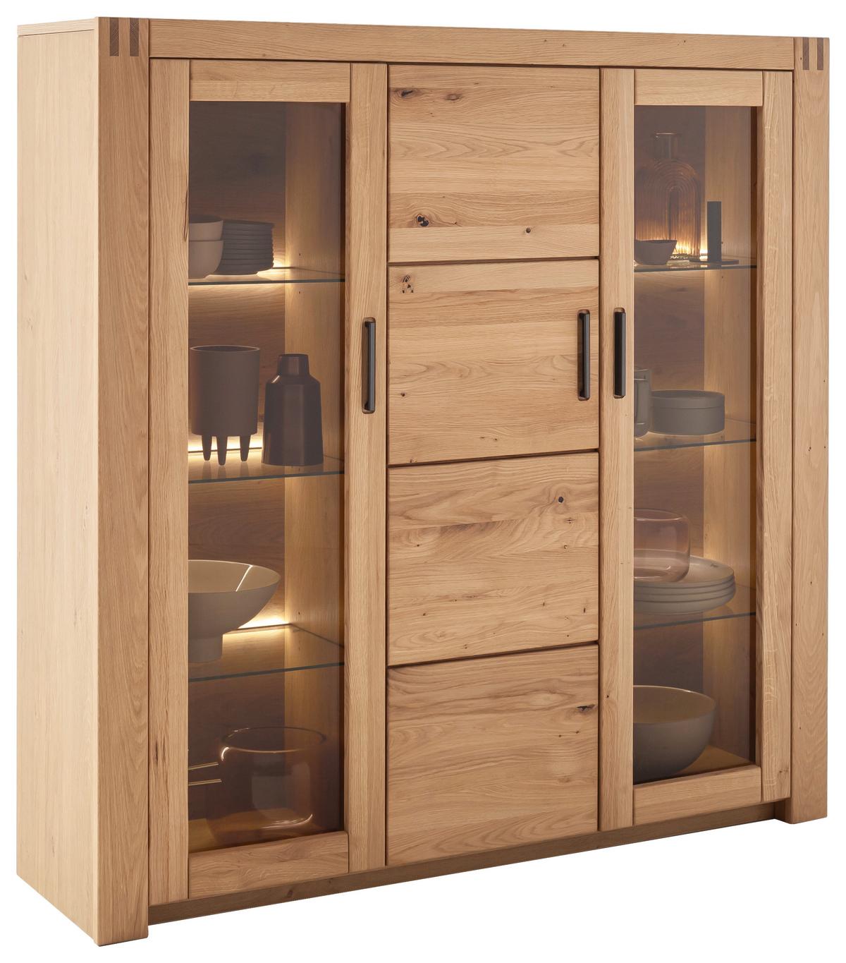 Highboard Prag - Eichefarben, Design, Glas/Holz (137/139/37cm)