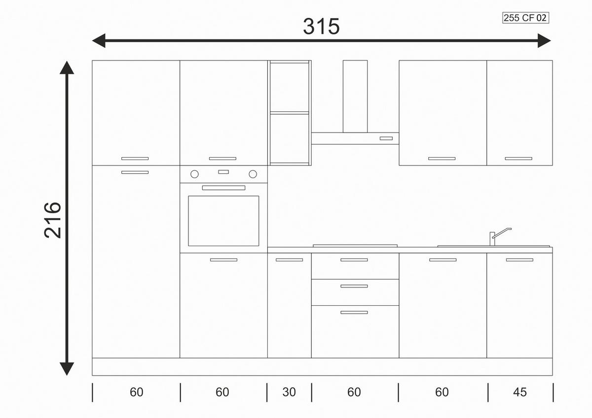 Küchenzeile Dafne 315 cm Weiß/Nussbaumfarben - Eichefarben/Magnolie, LIFESTYLE, Holzwerkstoff/Kunststoff (315cm) - MID.YOU