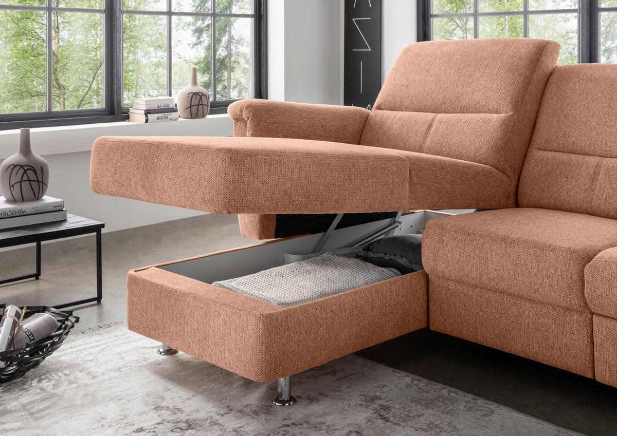 Ecksofa mit Stauraum Parole Koralle Chenille - Chromfarben/Koralle, MODERN, Textil (165/231cm) - Livetastic