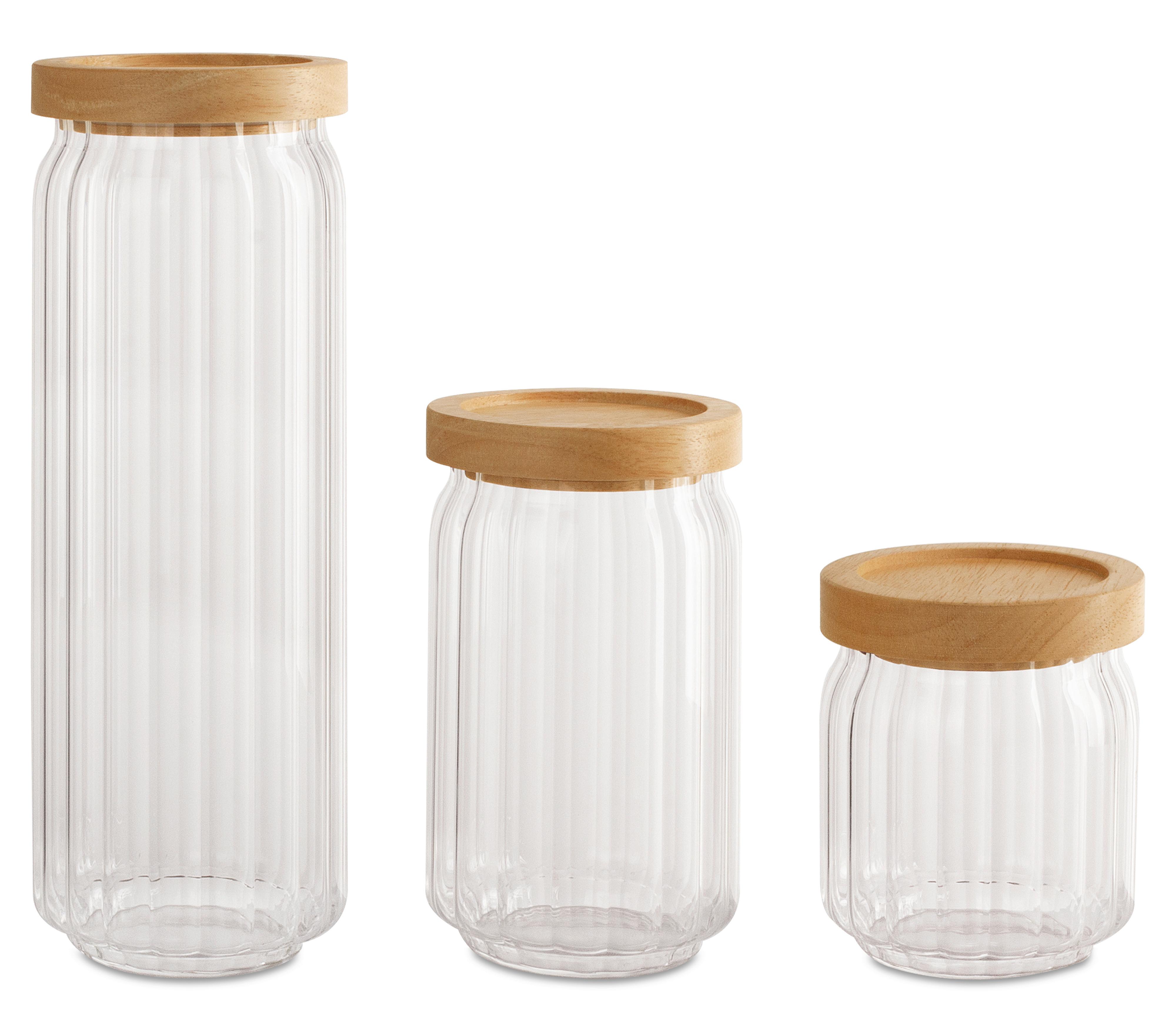 Vorratsdosenset Nadja - Klar/Naturfarben, Basics, Glas/Holz - James Wood