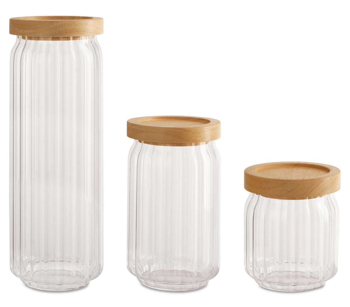 Vorratsdosenset Nadja - Klar/Naturfarben, Basics, Glas/Holz - James Wood