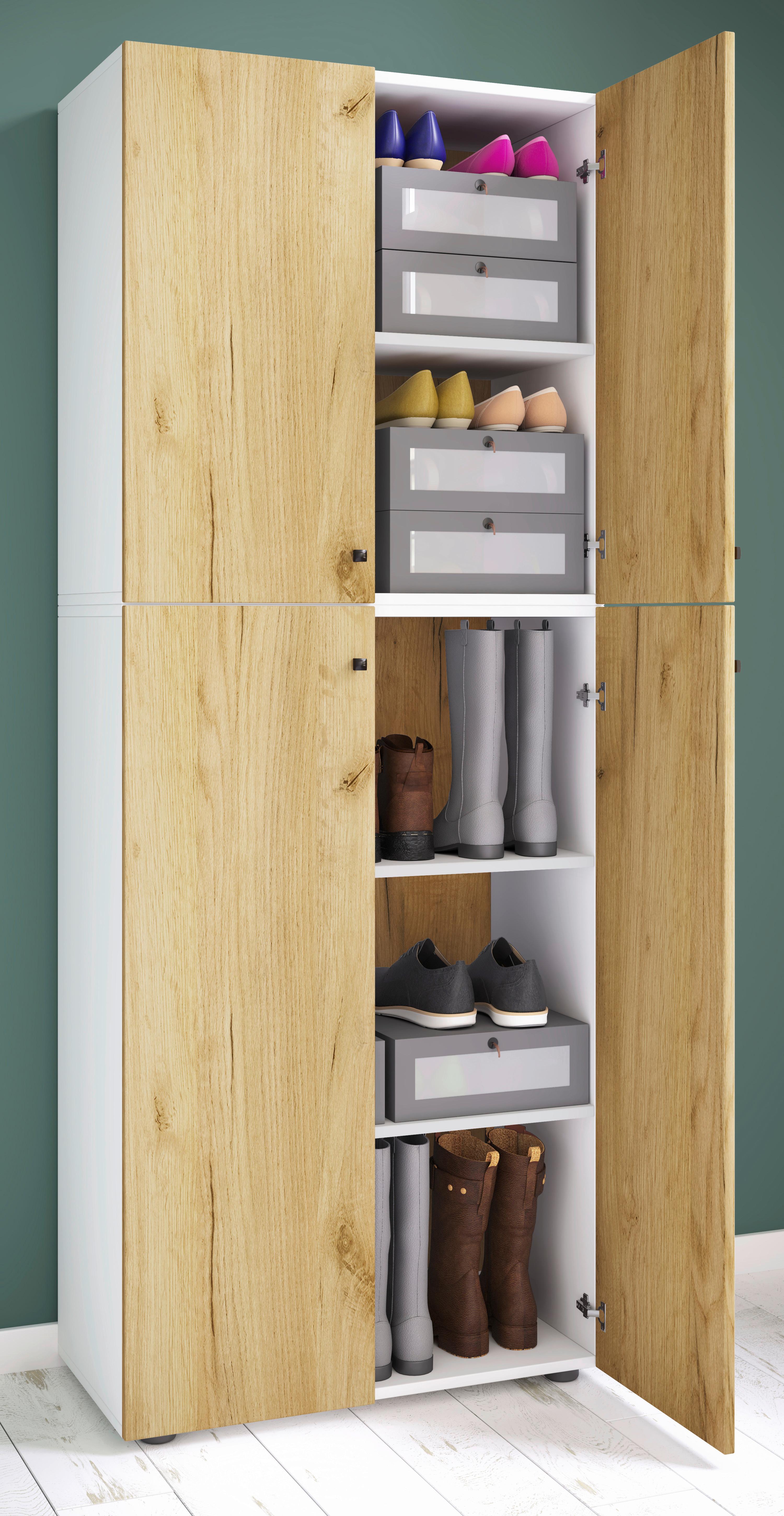 Schuhschrank Lona Weiß Honigeiche Dekor - Honigeiche/Schwarz, Design, Holzwerkstoff (70/182/39cm) - MID.YOU