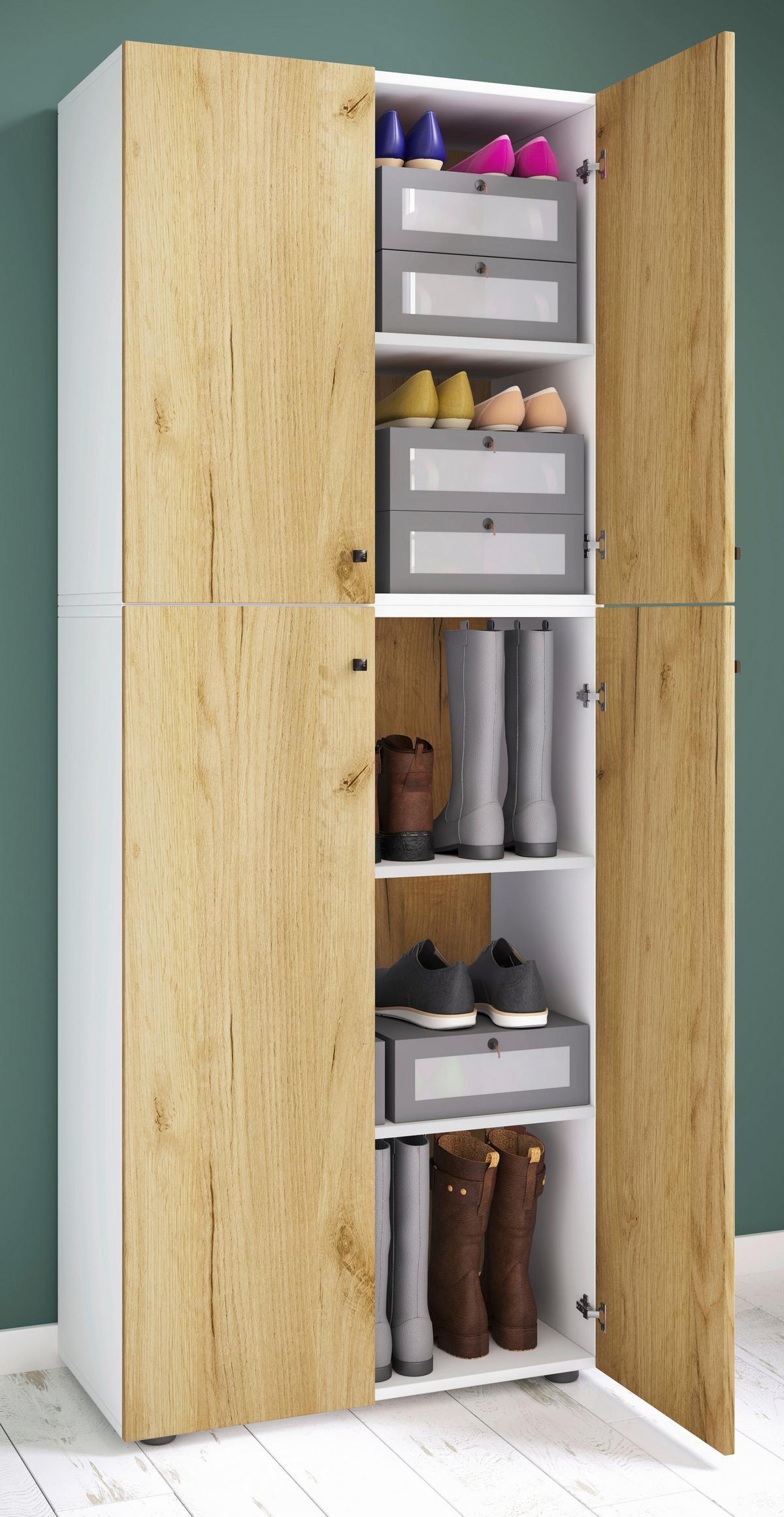 Schuhschrank Lona Weiß Honigeiche Dekor - Honigeiche/Schwarz, Design, Holzwerkstoff (70/182/39cm) - MID.YOU