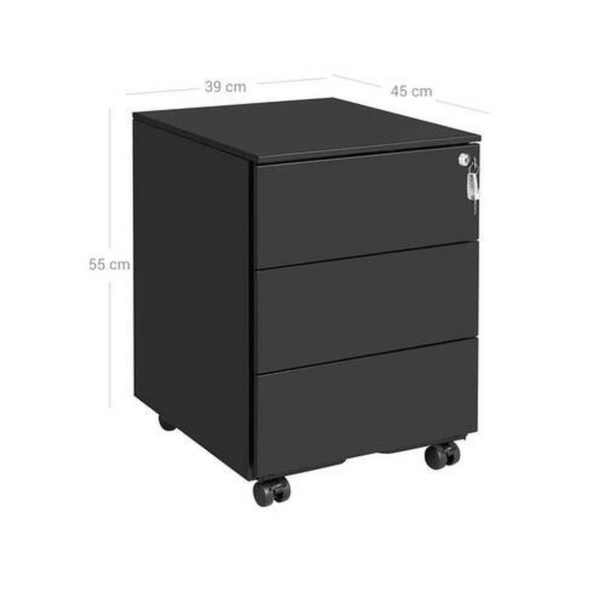 Rollcontainer Metall Schwarz Abschließbar 39x55x45 cm - Schwarz, Basics, Metall (39/55/45cm) - Boxxx