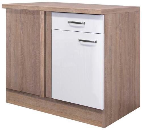 Rohová spodná skrinka VENEZIA - VALERO biela 110cm - biela s vysokým leskom/farba ušľachtilej ocele, Modern, kov/kompozitné drevo (110/86/60cm) - FlexWell