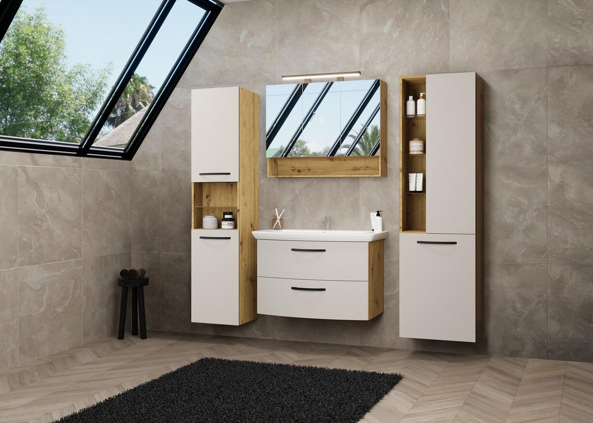 Waschbeckenunterschrank Fino, Kaschmir B: 90cm - Kaschmir/Eiche Artisan, KONVENTIONELL, Keramik/Holzwerkstoff (90/50/50cm)