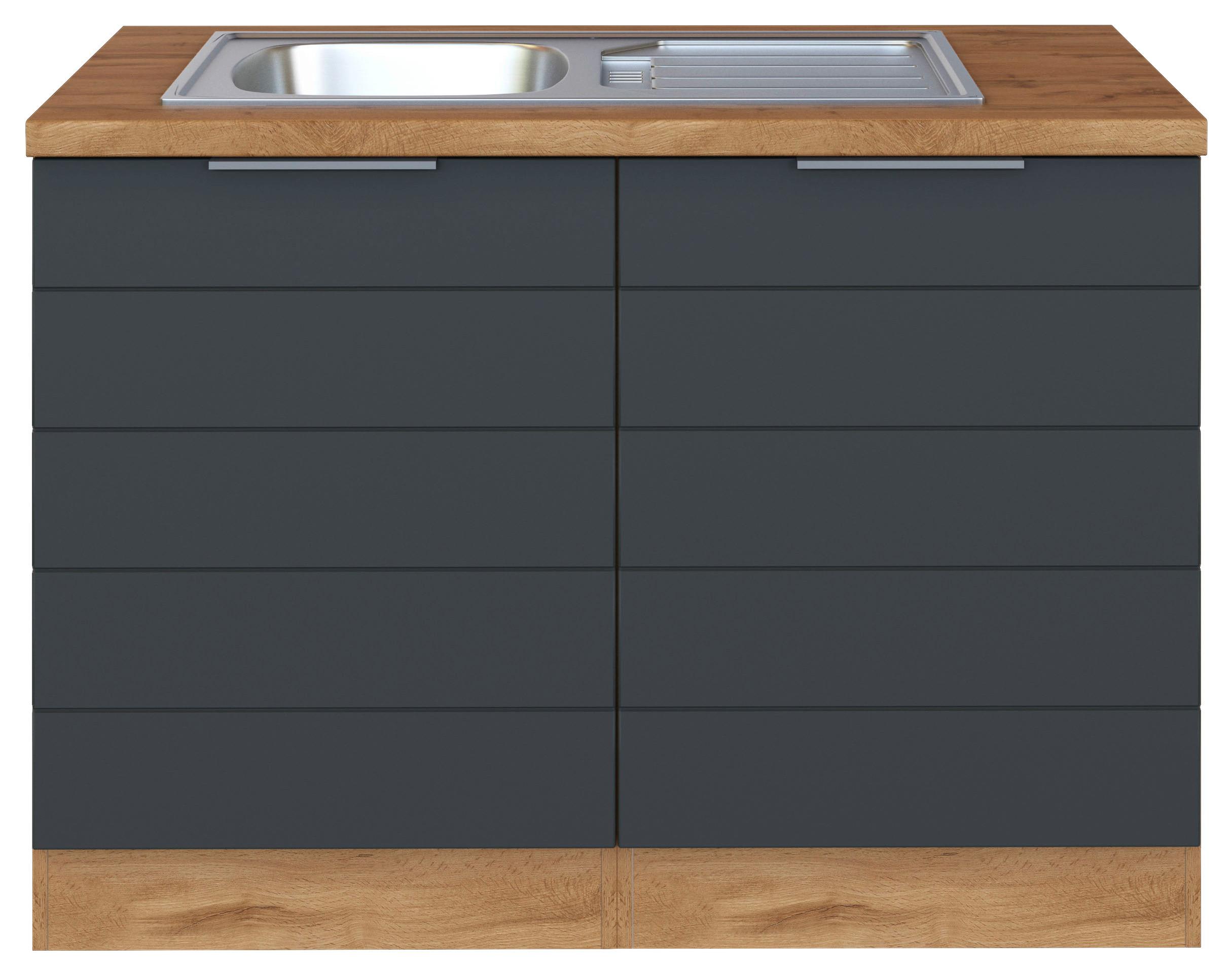 Spülenschrank Mit Spüle B: 120 cm Grau/Eiche Dekor 2 Türen - Eiche Wotan/Grau, Design, Holzwerkstoff (120/86/60cm) - Held
