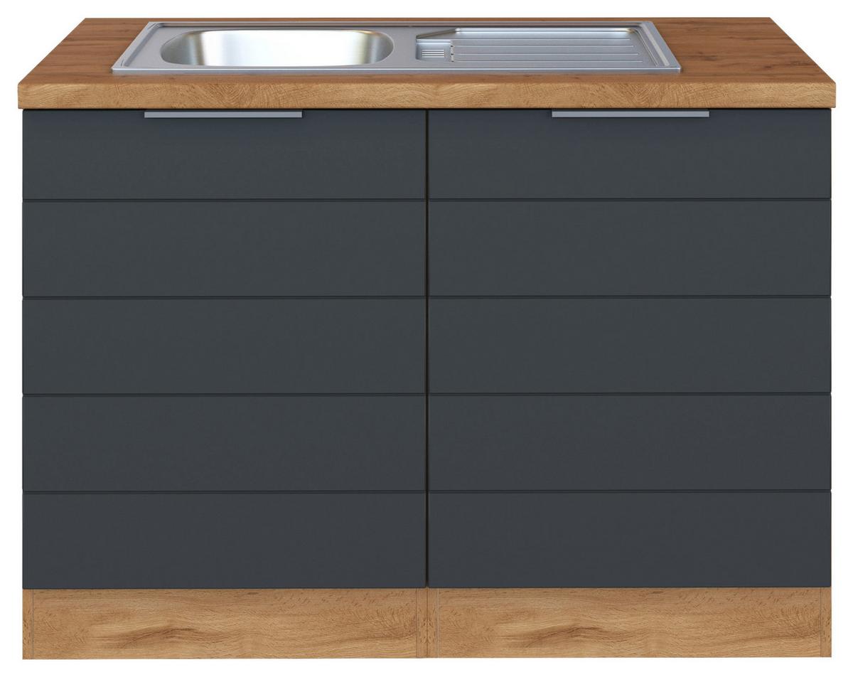 Spülenschrank Mit Spüle B: 120 Cm Grau/eiche Dekor 2 Türen - Eiche Wotan/Grau, Design, Holzwerkstoff (120/86/60cm) - Held