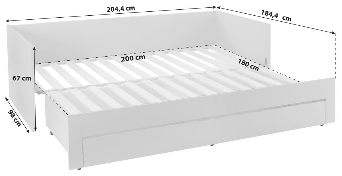 Kihúzható Ágy Jan - fehér, Konventionell, fa (98-184,4/67/204,4cm)