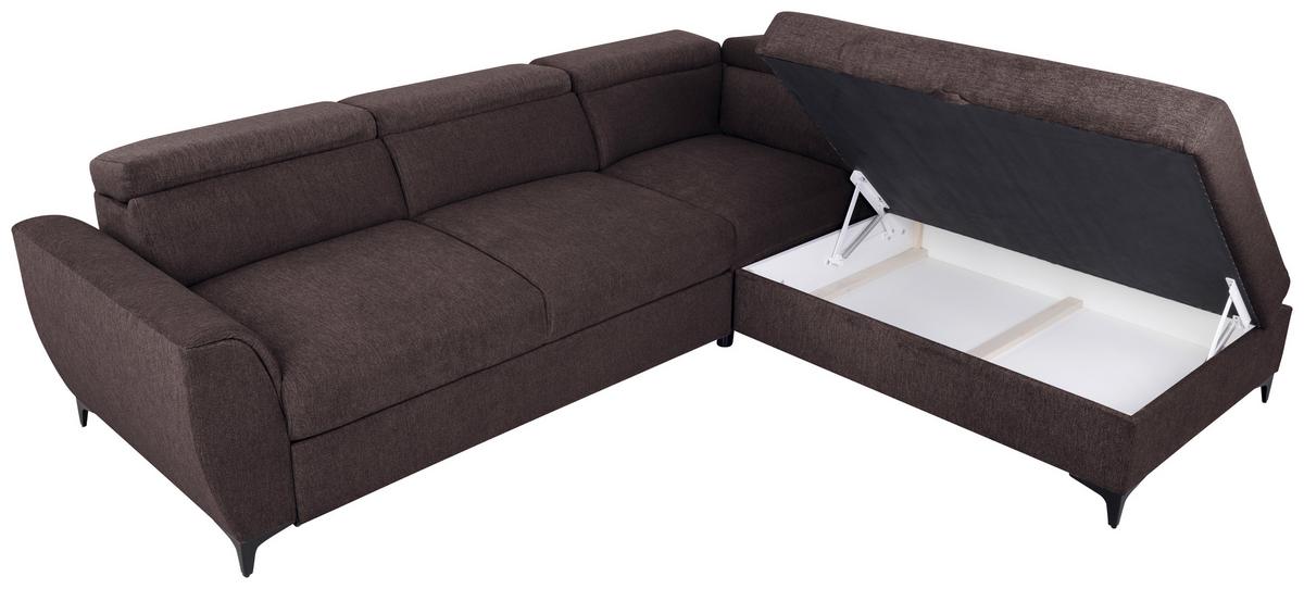 Ecksofa Lapis Dunkelbraun S: 255/217 cm - Dunkelbraun/Schwarz, KONVENTIONELL, Textil (255/217cm) - MID.YOU