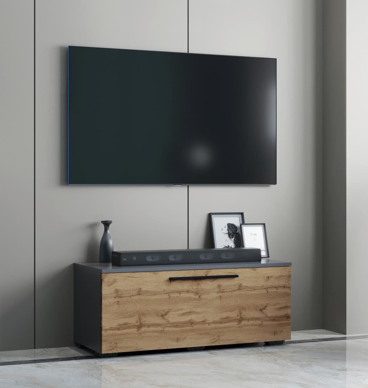 Nízka komoda Arila š: 49 cm, antracitová - čierna/antracitová, Modern, kov/kompozitné drevo (95/39/40cm) - MID.YOU