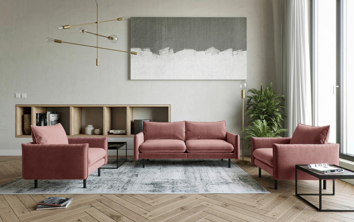 Sitzgarnitur Samos 3-Teilig Altrosa B: 215 cm - Schwarz/Altrosa, Design, Textil (215/85/92cm) - Livetastic