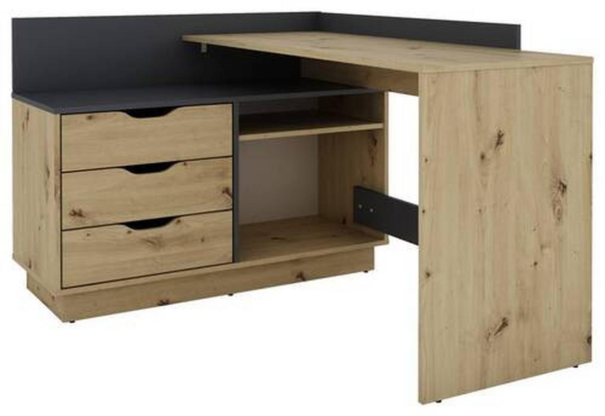 Eckschreibtisch Mit Stauraum B 105cm H 84cm Belfast - Anthrazit/Eiche Artisan, LIFESTYLE, Holzwerkstoff (129/105/84cm) - MID.YOU