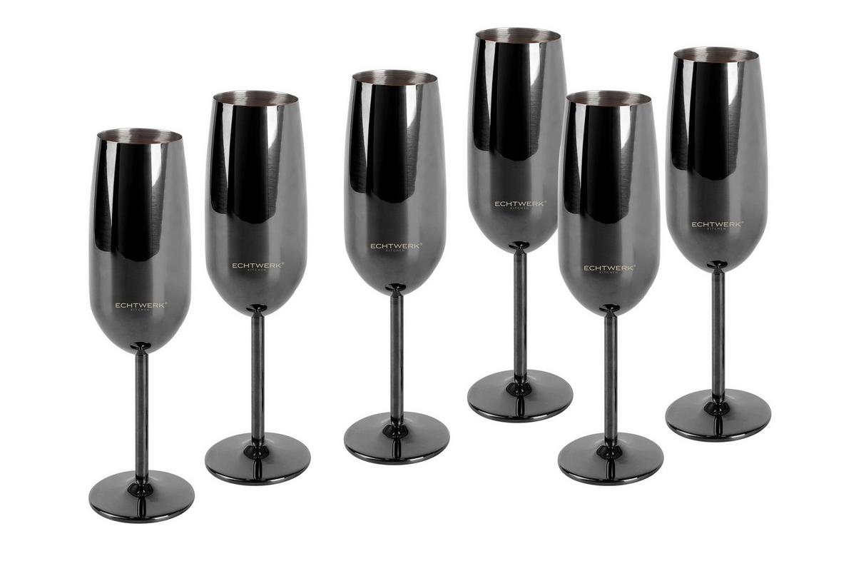 Sektglas 6er-set Je Ca. 250 Ml - Schwarz, Trend, Metall (22,5cm) - Echtwerk