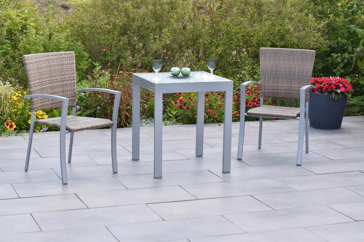 Balkonset Savona - Silberfarben/Naturfarben, MODERN, Kunststoff/Metall - Gardenson