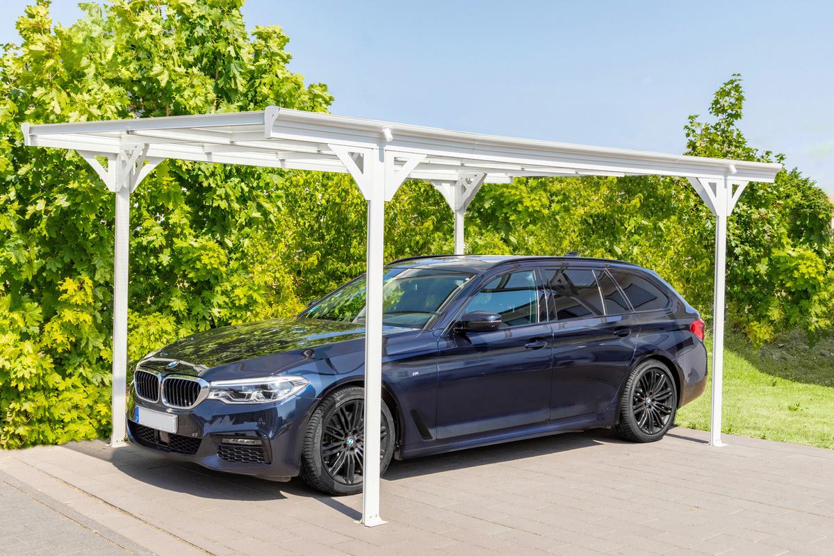 Přístřešek na auto CARPORT 15m2 - bílá, Basics, kov/plast (305/232/503cm)