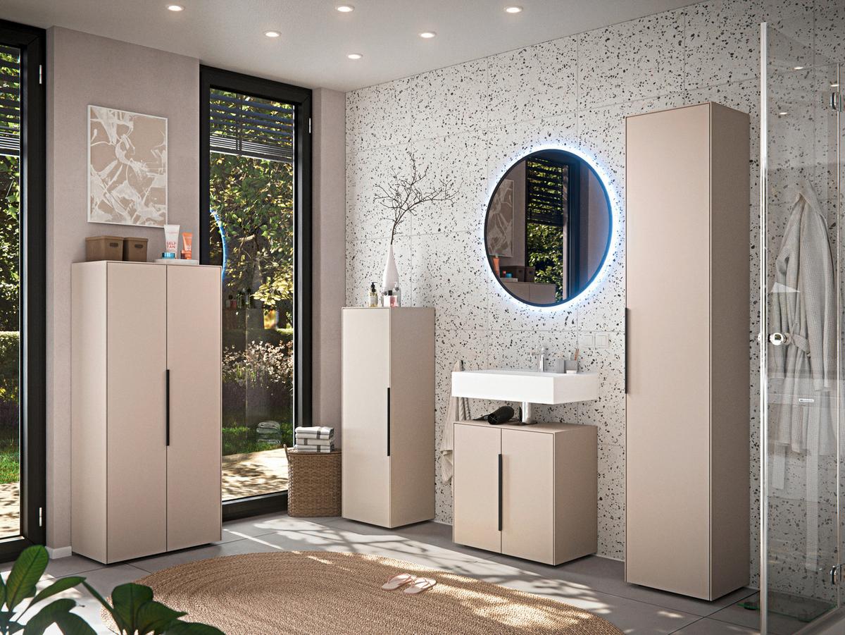 Waschbeckenunterschrank Vaduz Kashmir, B: 60cm - Kaschmir/Schwarz, Trend, Holzwerkstoff (60/60/33cm)