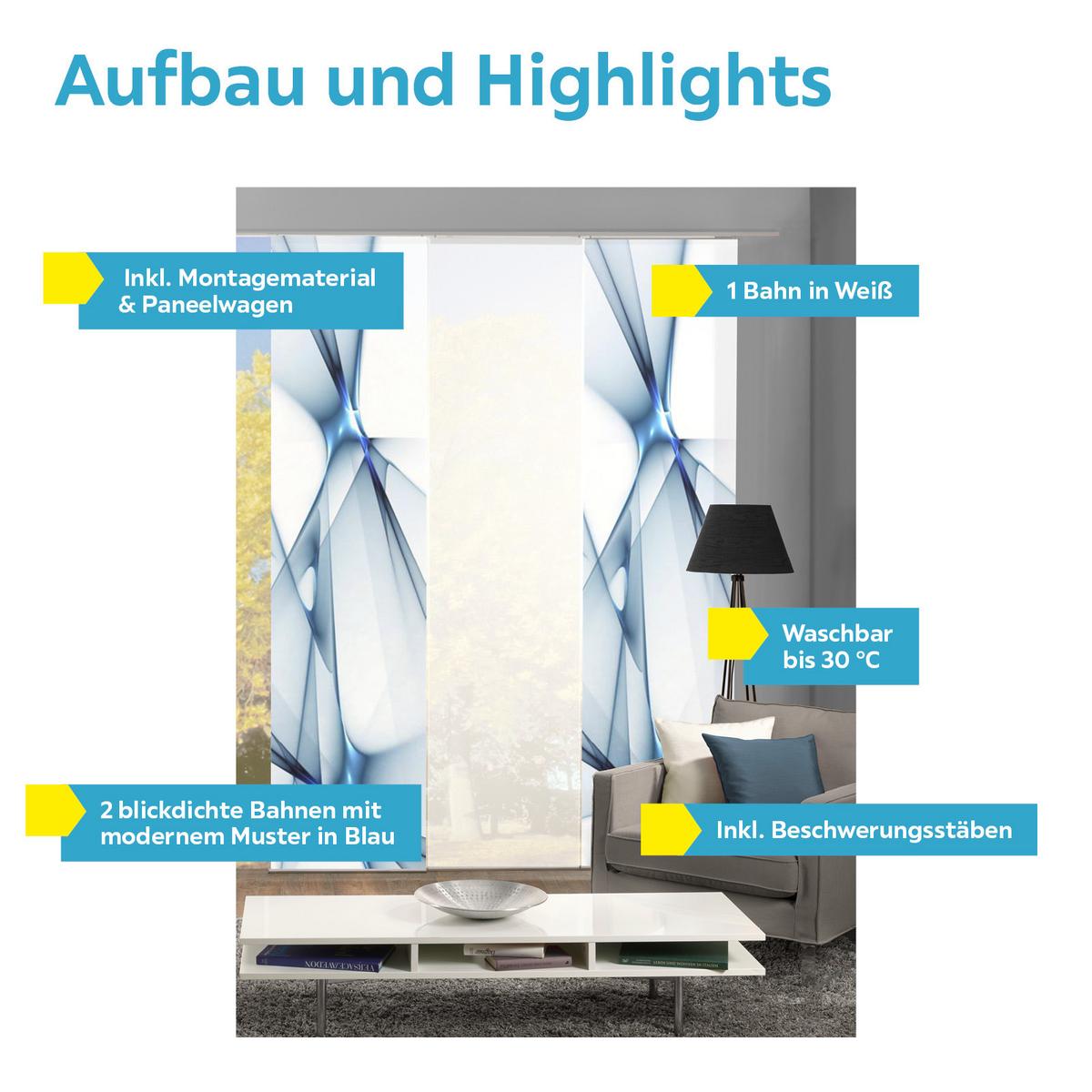 Flächenvorhang 3-tlg. Franklin B: 60 Cm, Blau/weiß - Blau, Basics, Textil (60/245cm)