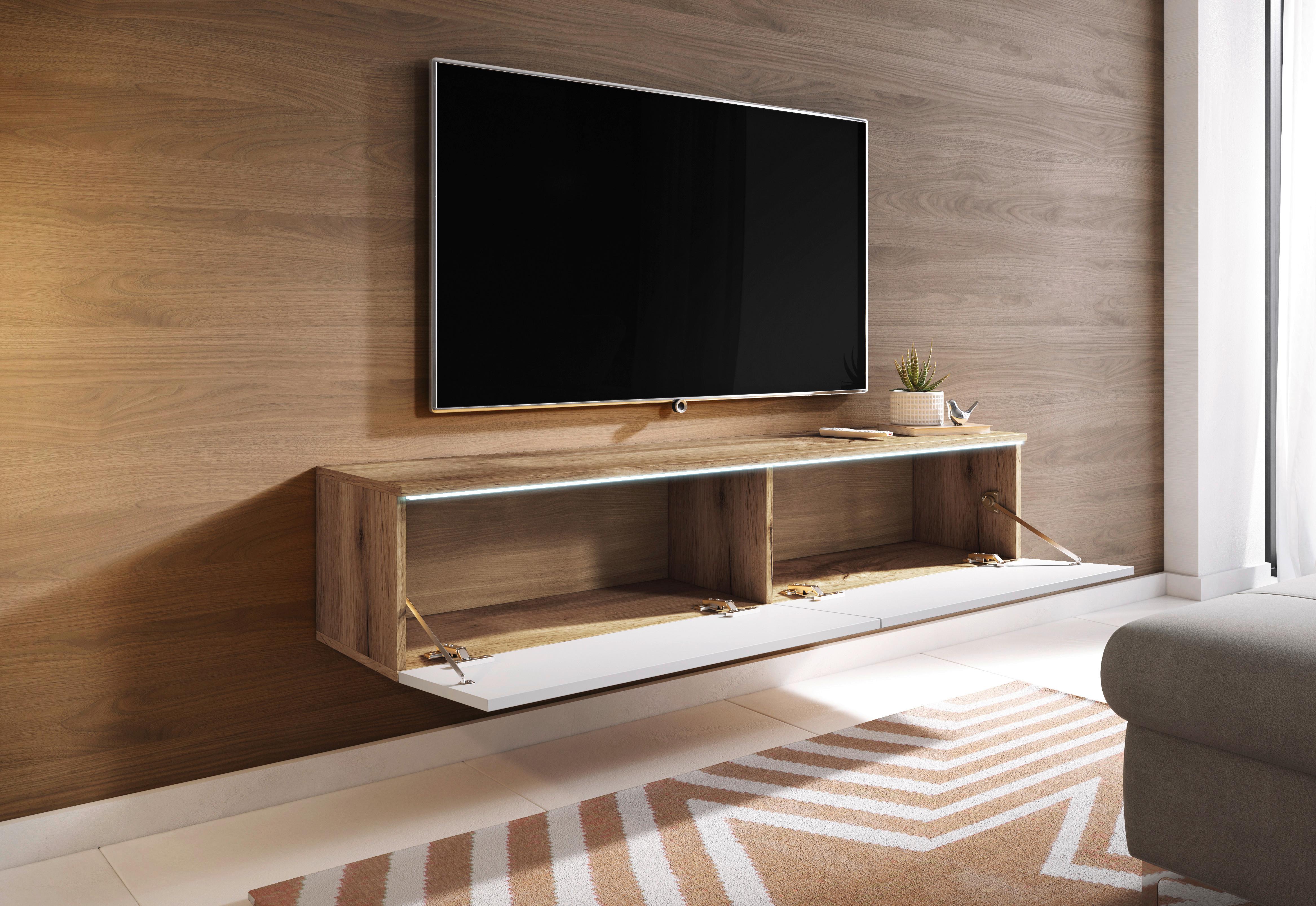 Tv-lowboard Eiche Wotan B: 140 Cm Weiß/eichefarben - Weiß Hochglanz/Eiche Wotan, LIFESTYLE, Holzwerkstoff (140/30/33cm) - P & B