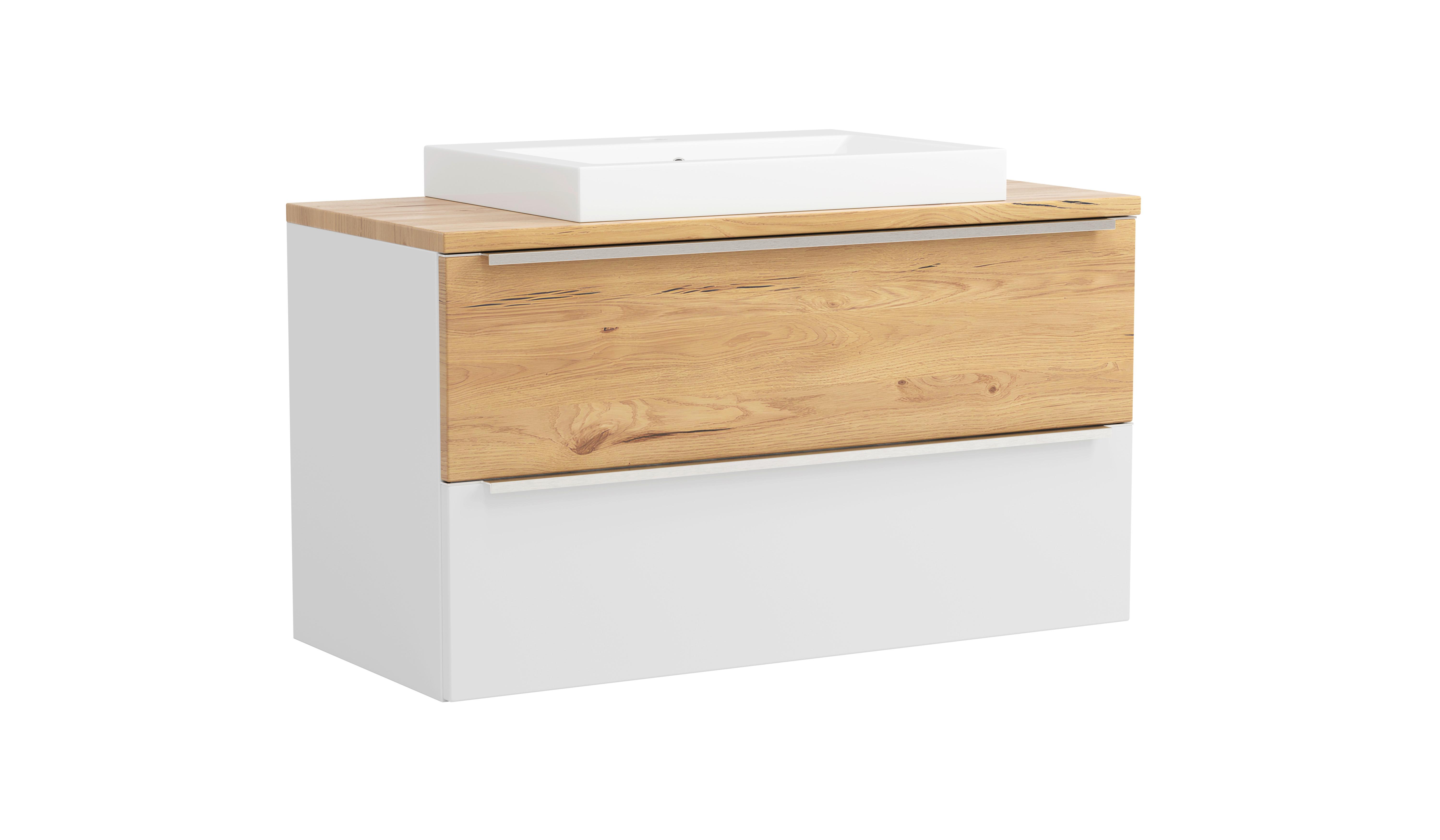 WASCHTISCHKOMBI Verona Weiß/Wildeiche B: 100cm - Wildeiche/Weiß, Trend, Holzwerkstoff/Stein (100/63/47cm) - Held