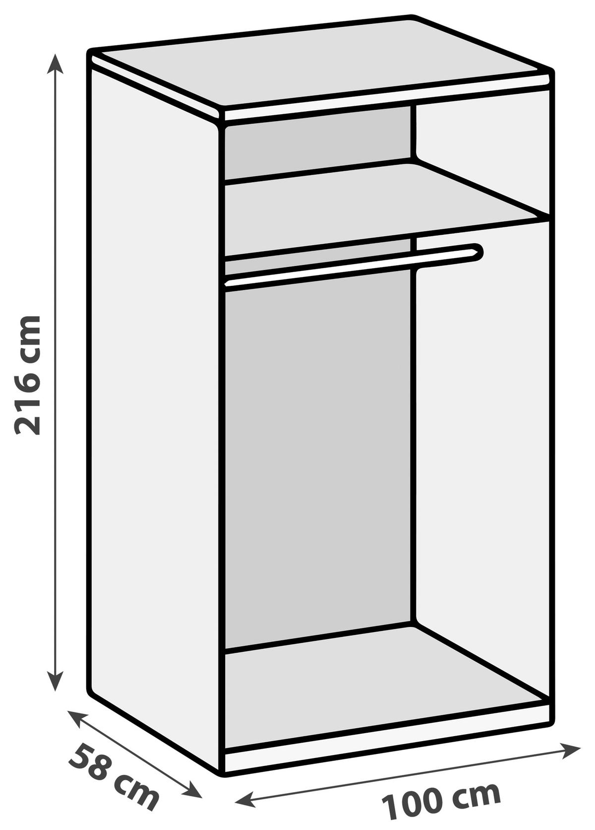 Drehtürenschrank 100cm Level, Weiß/eiche Dekor - Eichefarben/Weiß, MODERN, Glas/Holzwerkstoff (100/216/58cm) - MID.YOU