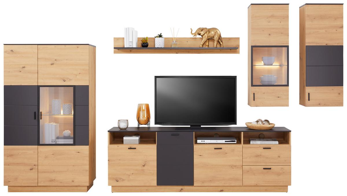 Wohnkombination Modern 5 -Teilig. Tonale 4, Eiche Dekor/Grau - MODERN (333,9/207,6/40cm)