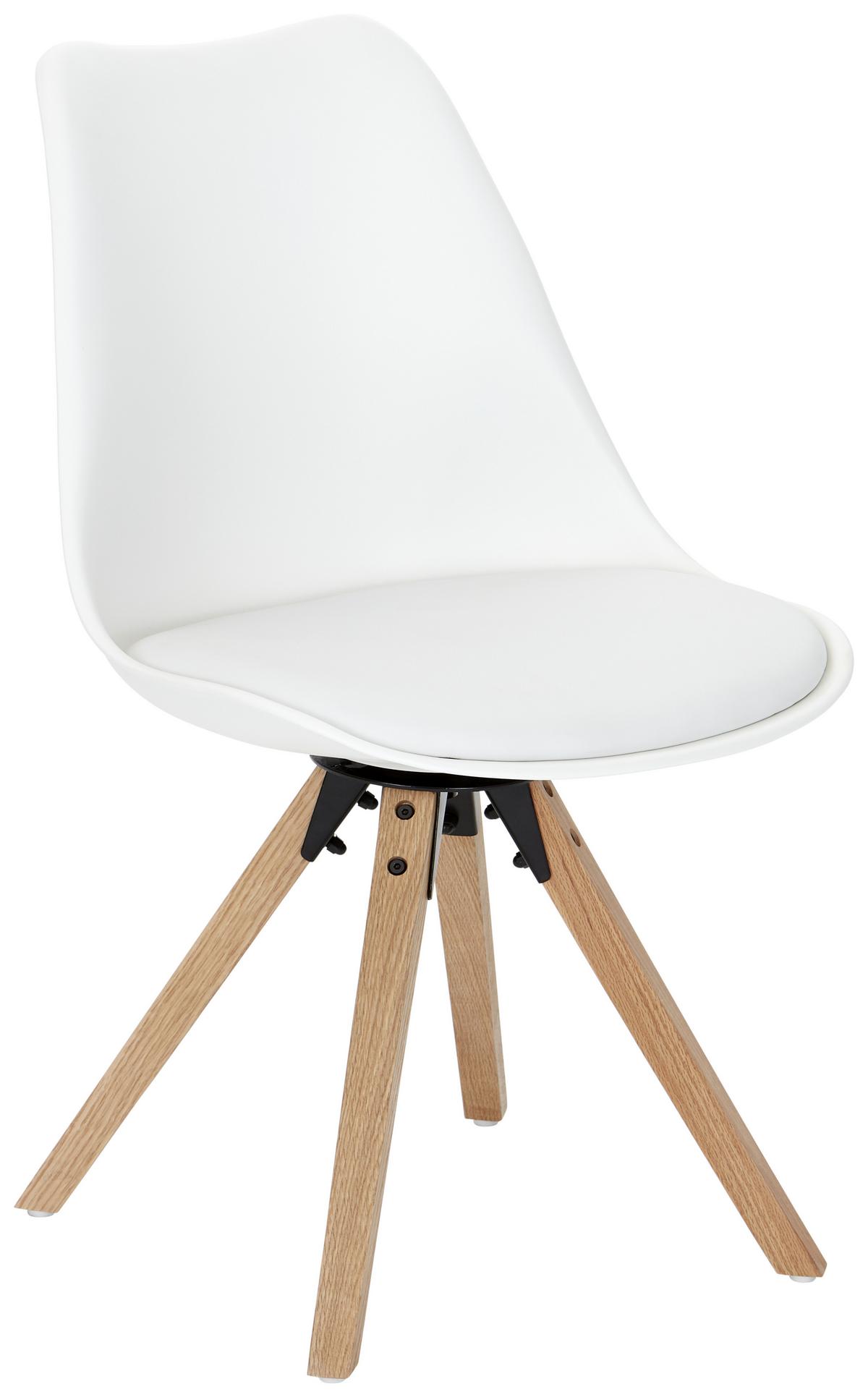 Schalenstuhl Malmö Weiß Lederlook Drehbar 2er-Set - Eichefarben/Weiß, MODERN, Holz/Kunststoff (56/85/49cm) - Luca Bessoni