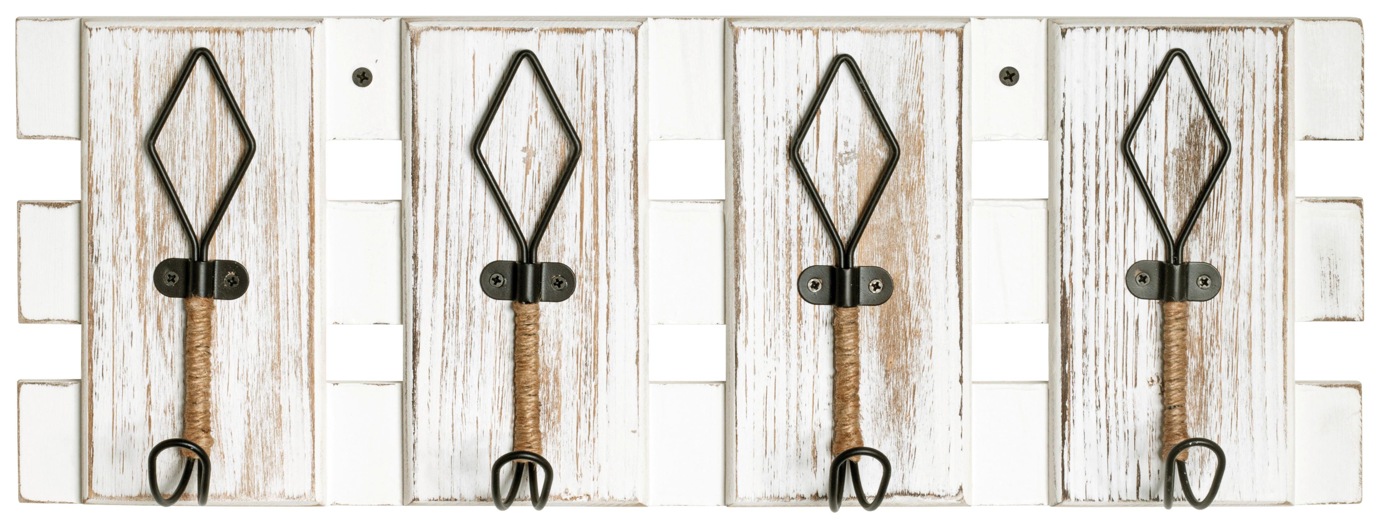 Hakenleiste Adria B: 55 cm Im Vintagestil Mit 4 Haken - Schwarz/Weiß, MODERN, Holzwerkstoff/Metall (55/20/7cm)