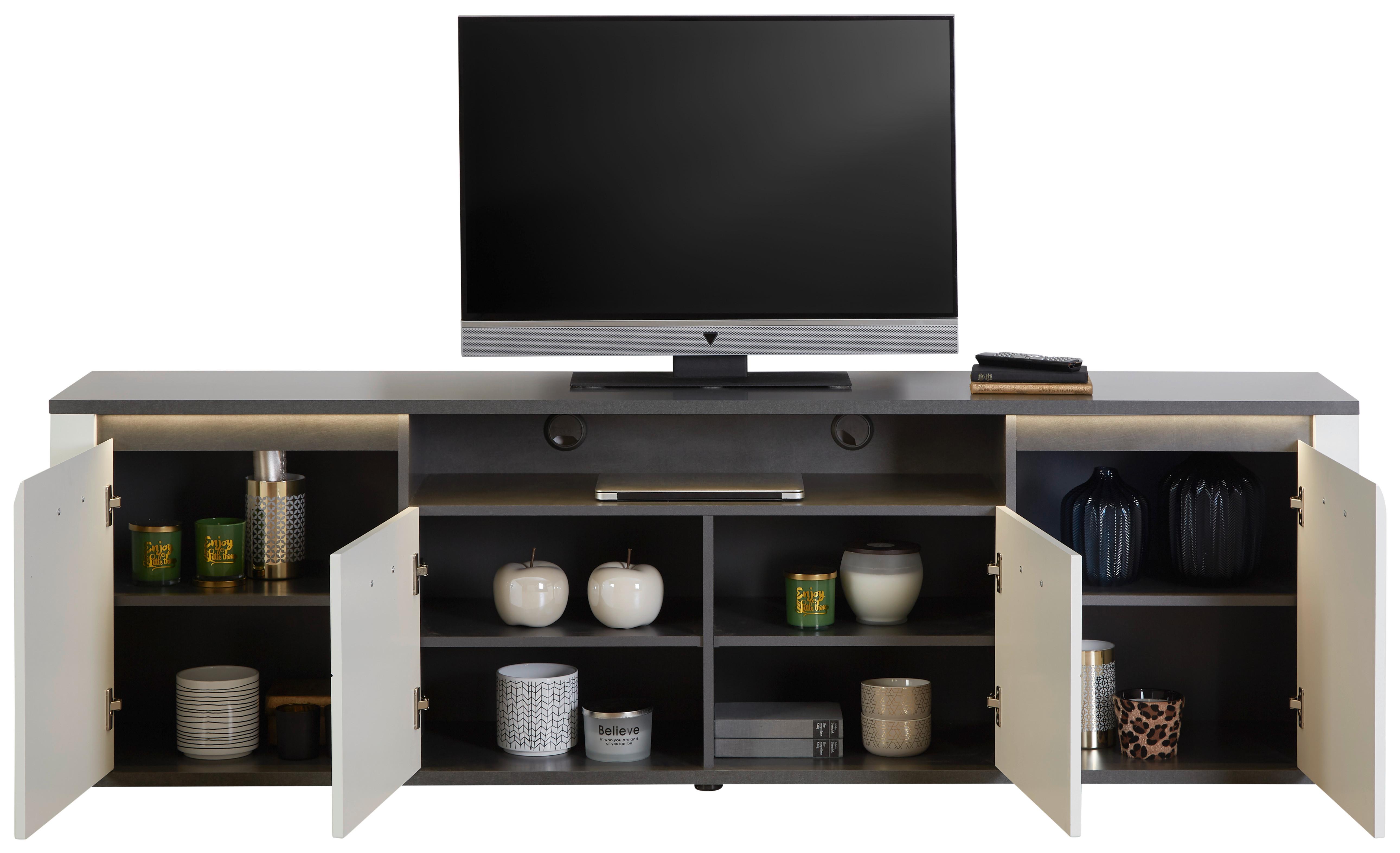 TV DIEL ALASSIO - čierna/biela, Modern, kov/kompozitné drevo (203,6/62/40,5cm) - Luca Bessoni