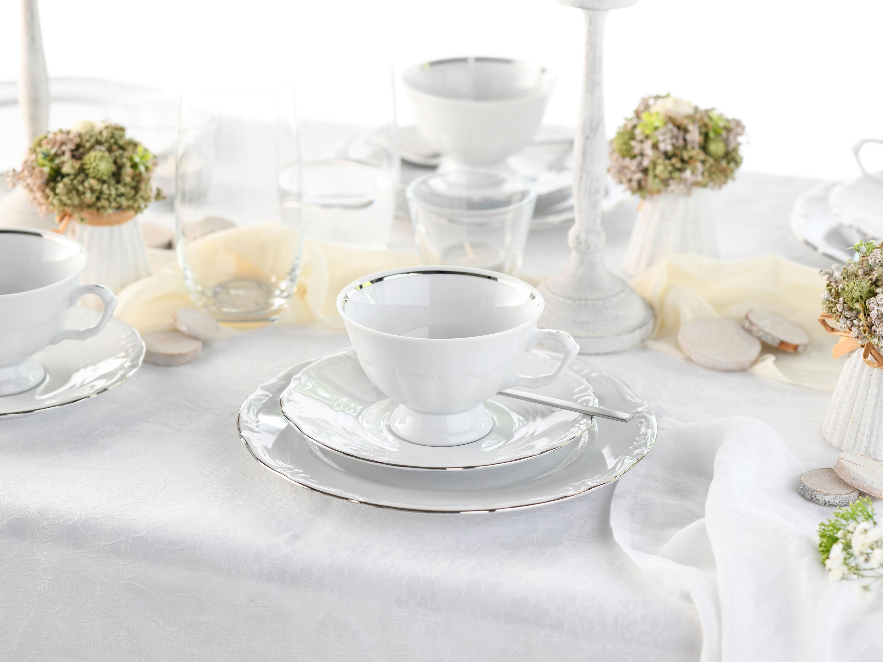 Kaffeeservice Maria Theresia Weiß, Platinfarben L: 34 cm - Platinfarben/Weiß, Basics, Keramik (34/28,5/25,5cm) - Creatable