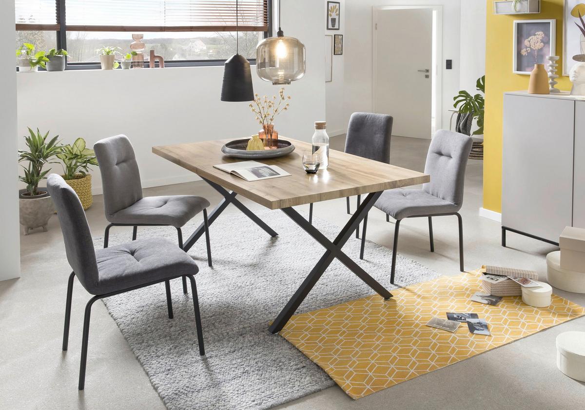 Stuhl-set Hellgrau, B: 44,5cm - Hellgrau/Schwarz, Design, Textil/Metall (44,5/87/55,5cm) - Livetastic